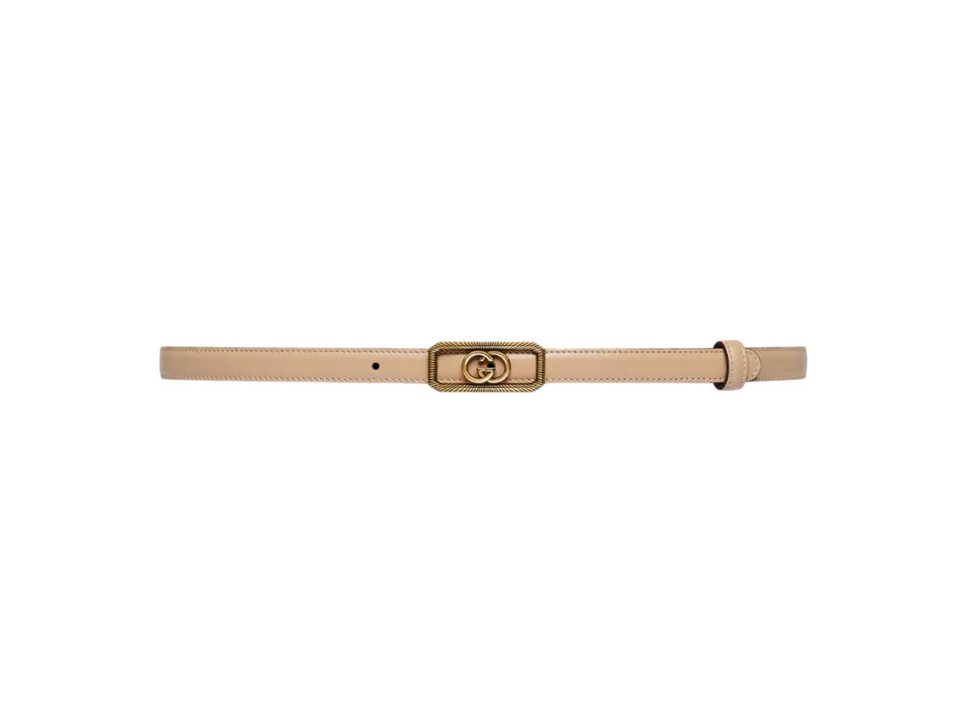 Gucci Gucci Thin Belt With Interlocking G Buckle 15MM In Beige Leather With Gold-Toned Hardware