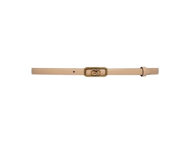 Gucci Gucci Thin Belt With Interlocking G Buckle 15MM In Beige Leather With Gold-Toned Hardware - view 1