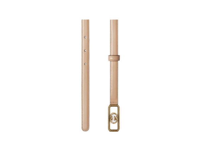 Gucci Gucci Thin Belt With Interlocking G Buckle 15MM In Beige Leather With Gold-Toned Hardware - view 2