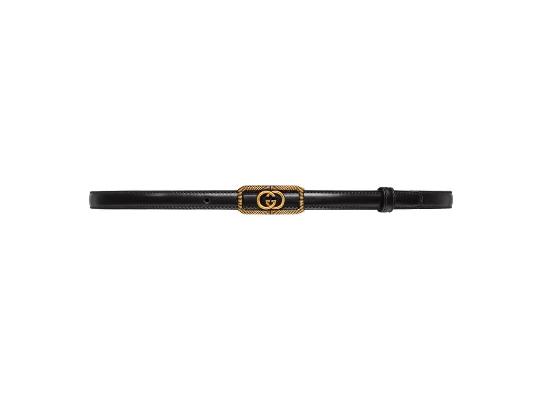 Gucci Gucci Thin Belt With Interlocking G Buckle 15MM In Black Leather With Gold-Toned Hardware