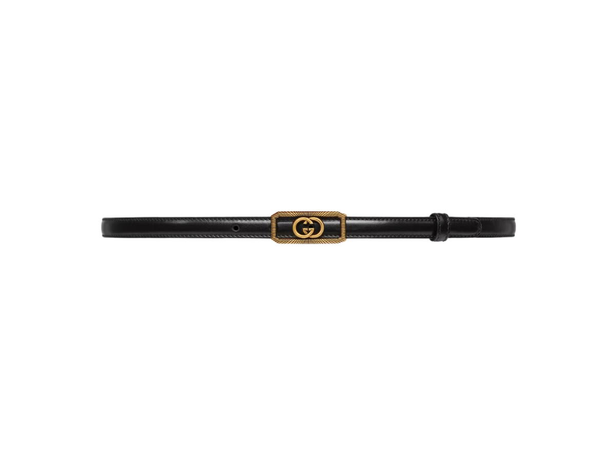 Gucci Gucci Thin Belt With Interlocking G Buckle 15MM In Black Leather With Gold-Toned Hardware