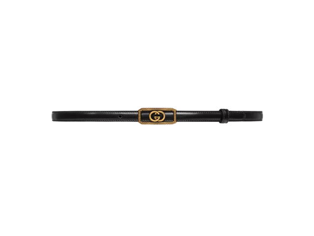 Gucci Gucci Thin Belt With Interlocking G Buckle 15MM In Black Leather With Gold-Toned Hardware - view 1