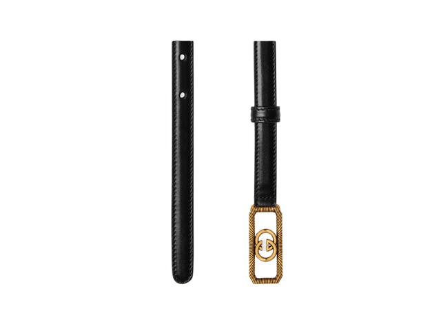 Gucci Gucci Thin Belt With Interlocking G Buckle 15MM In Black Leather With Gold-Toned Hardware - view 2