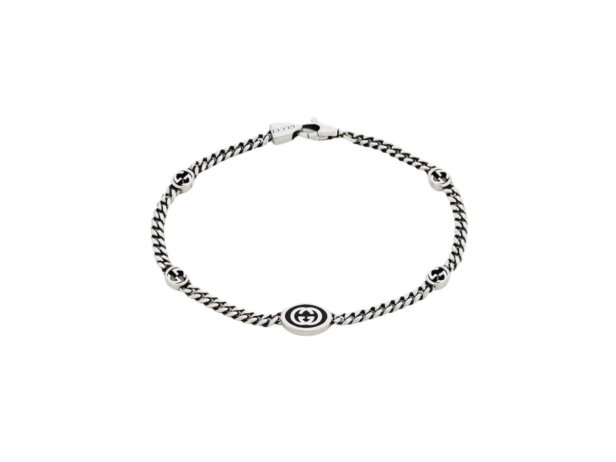 Gucci Gucci Thin Interlocking G Bracelet In Sterling Silver With Enameled Interlocking G Detail