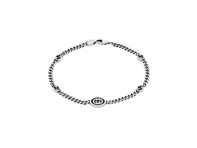 Gucci Gucci Thin Interlocking G Bracelet In Sterling Silver With Enameled Interlocking G Detail - view 1