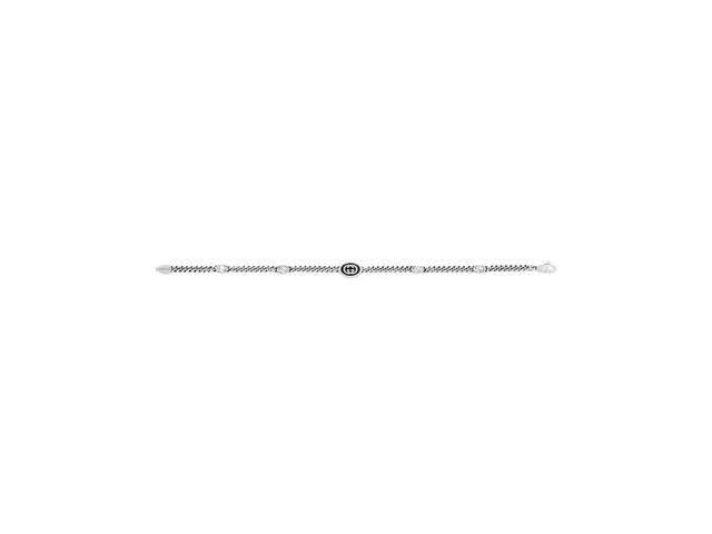 Gucci Gucci Thin Interlocking G Bracelet In Sterling Silver With Enameled Interlocking G Detail - view 2