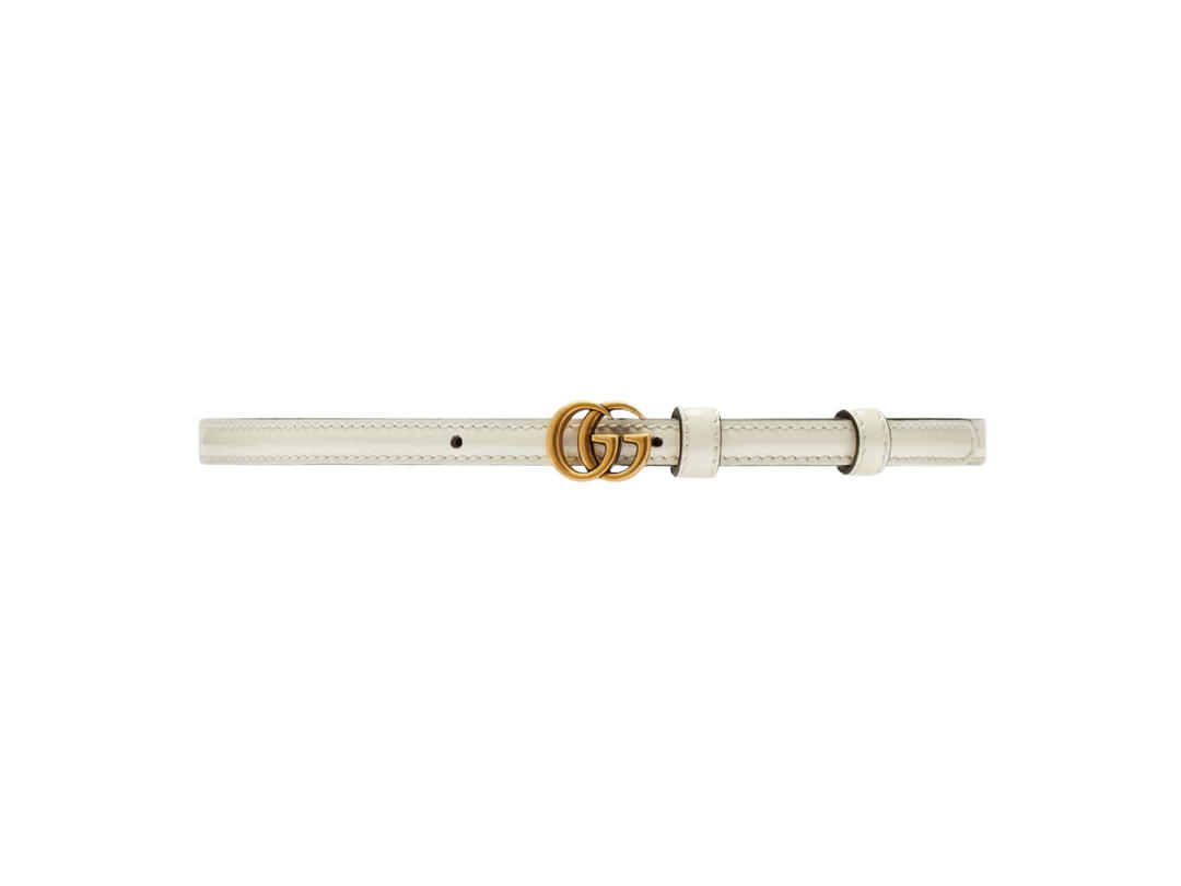 Gucci Gucci Thin Patent Double G Belt In White Patent Leather Gold-Toned Hardware