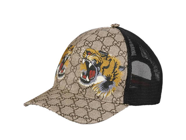 Gucci Gucci Tigers Print GG Supreme Baseball Hat In Beige-Brown Canvas - view 1