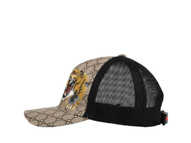 Gucci Gucci Tigers Print GG Supreme Baseball Hat In Beige-Brown Canvas - view 2