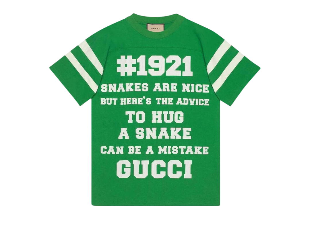 Gucci Gucci To Hug A Snake Print T-Shirt Ivory Green