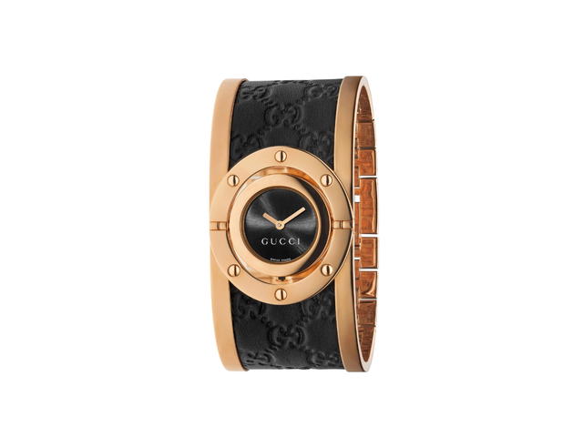 Gucci Gucci Twirl Black Quartz Watch In Leather And Metallic With Pink Gold-Tone Steel - view 1