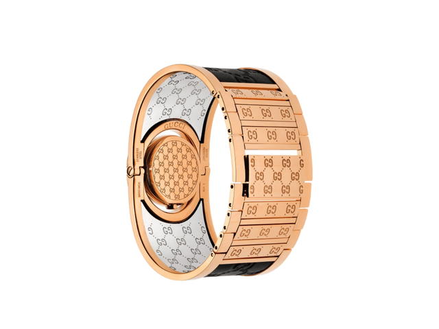 Gucci Gucci Twirl Black Quartz Watch In Leather And Metallic With Pink Gold-Tone Steel - view 2