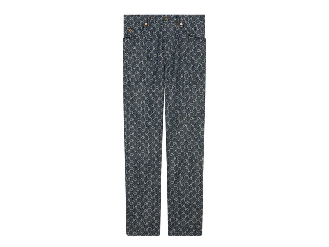 Gucci Gucci Washed GG Denim Trousers Dark Blue And Ivory Washed