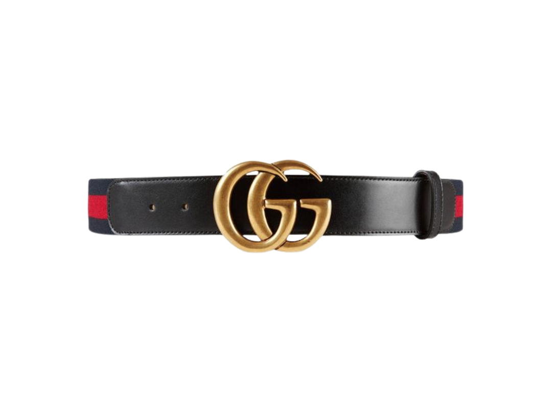 Gucci Gucci Nylon Web Belt With Double 15MM In Leather With Brass Hardware Black-Red-Green