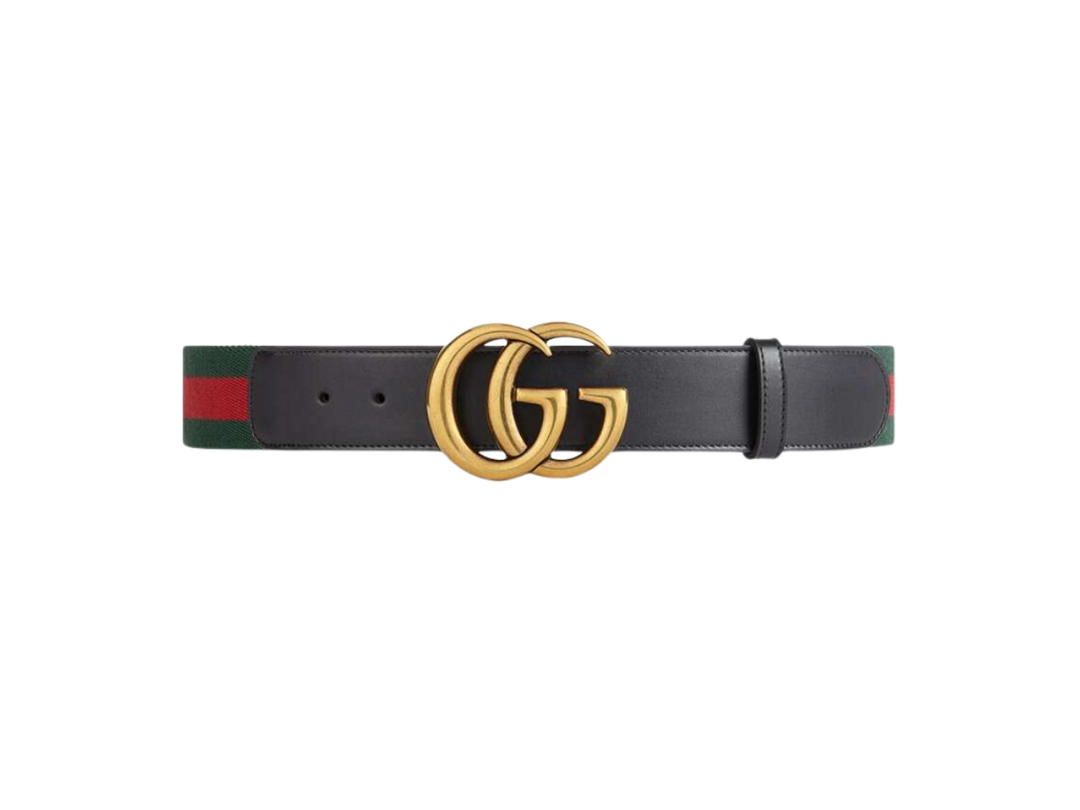 Gucci Gucci Web Belt With Double G Buckle 40MM In Leather With Shiny Gold-Toned Hardware Black-Red-Green