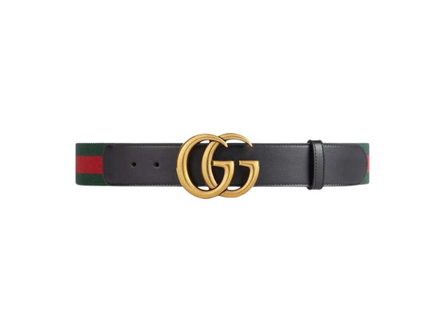 Gucci Gucci Web Belt With Double G Buckle 40MM In Leather With Shiny Gold-Toned Hardware Black-Red-Green - view 1