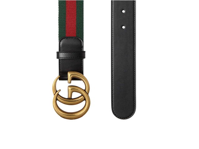 Gucci Gucci Web Belt With Double G Buckle 40MM In Leather With Shiny Gold-Toned Hardware Black-Red-Green - view 2