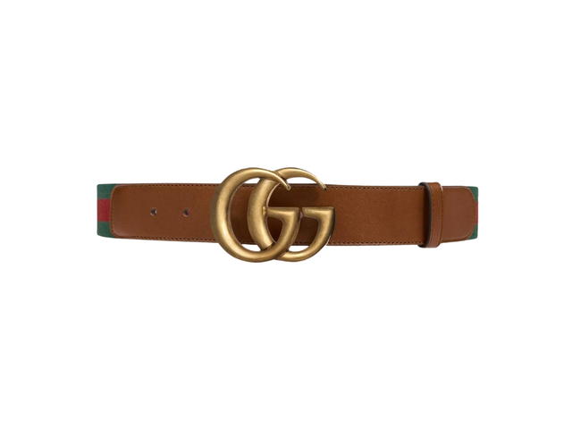 Gucci Gucci Web Belt With Double G Buckle 15MM In Leather With Brass Hardware Brown-Red-Green - view 1