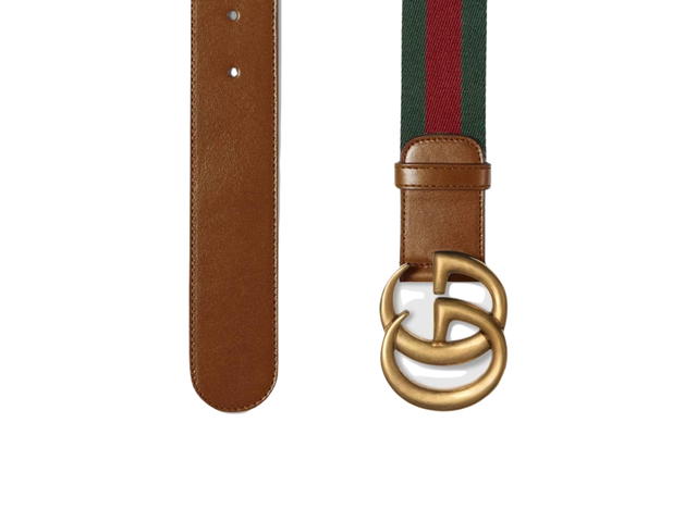 Gucci Gucci Web Belt With Double G Buckle 15MM In Leather With Brass Hardware Brown-Red-Green - view 2