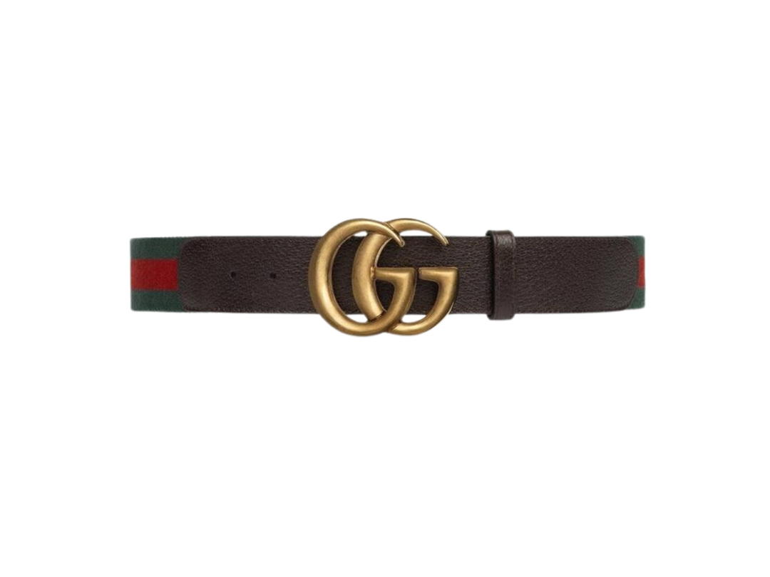 Gucci Gucci Web Belt with Double G buckle In Nylon Calfskin And Leather With Gold-Toned Hardware