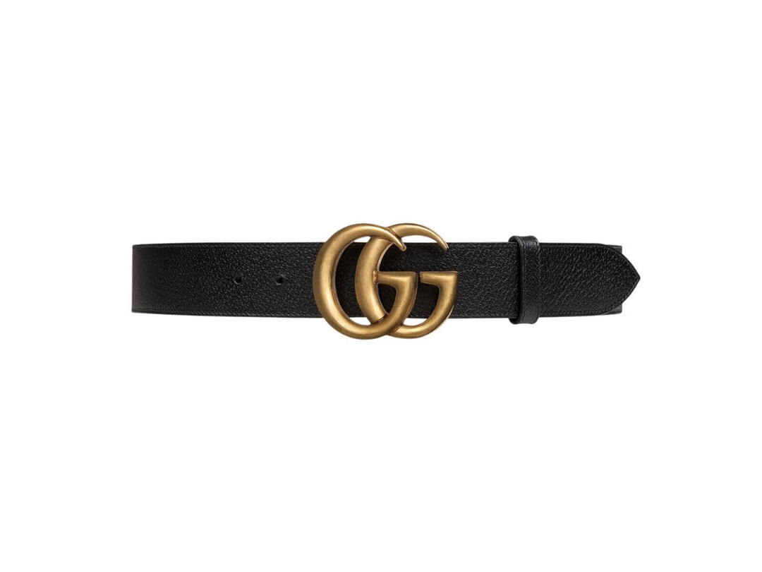 Gucci Gucci Wide Leather Belt With Double G Buckle And Brass Hardware Black