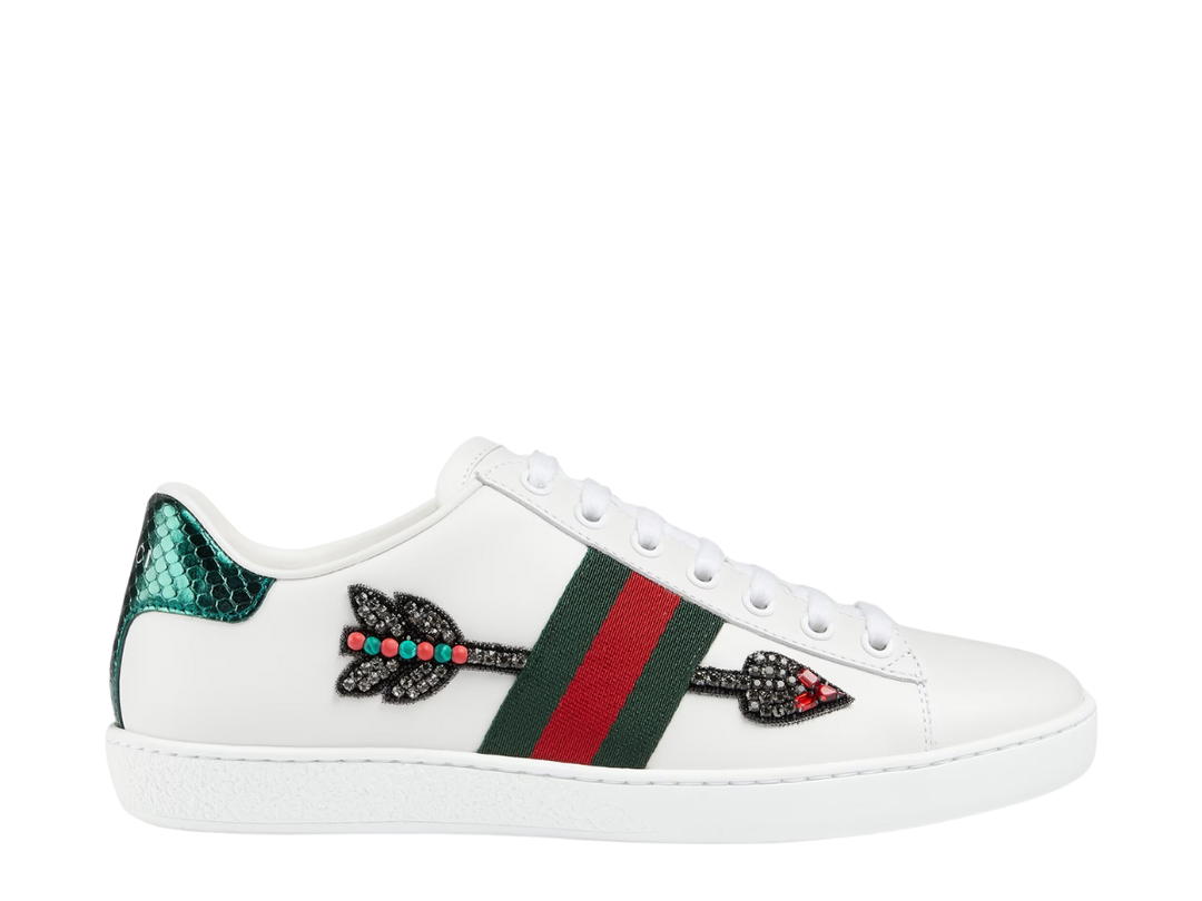 Gucci Gucci Women's Ace Embroidered Sneaker In White Leather With Green And Red Web