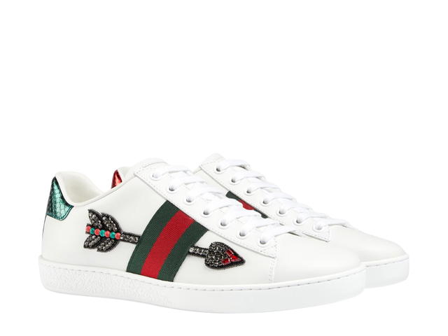 Gucci Gucci Women's Ace Embroidered Sneaker In White Leather With Green And Red Web - view 2