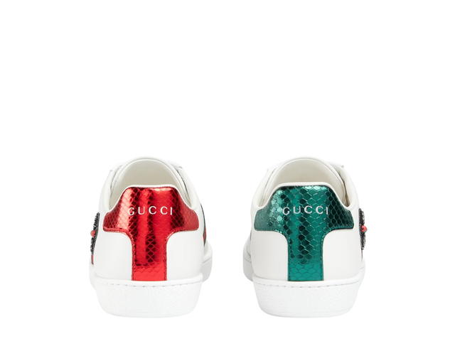 Gucci Gucci Women's Ace Embroidered Sneaker In White Leather With Green And Red Web - view 3