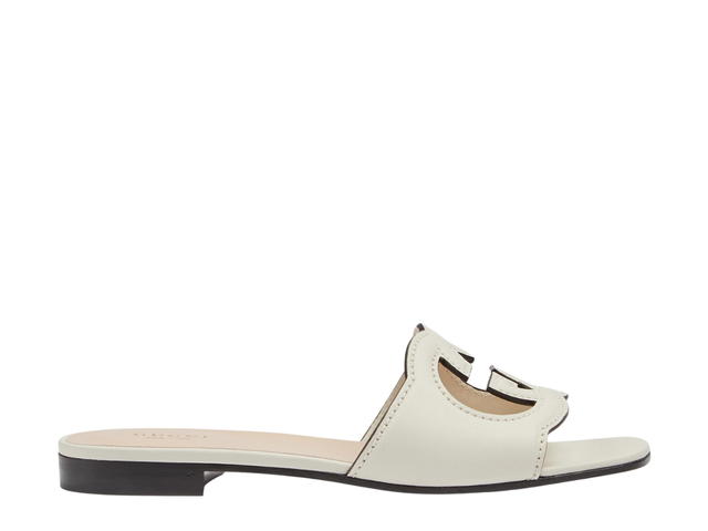 Gucci Gucci Women's Interlocking G Cut-Out Slide Sandal In White Leather With Interlocking G Cut-Out (W) - view 1