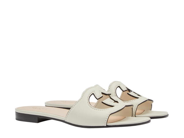 Gucci Gucci Women's Interlocking G Cut-Out Slide Sandal In White Leather With Interlocking G Cut-Out (W) - view 2