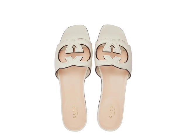 Gucci Gucci Women's Interlocking G Cut-Out Slide Sandal In White Leather With Interlocking G Cut-Out (W) - view 3