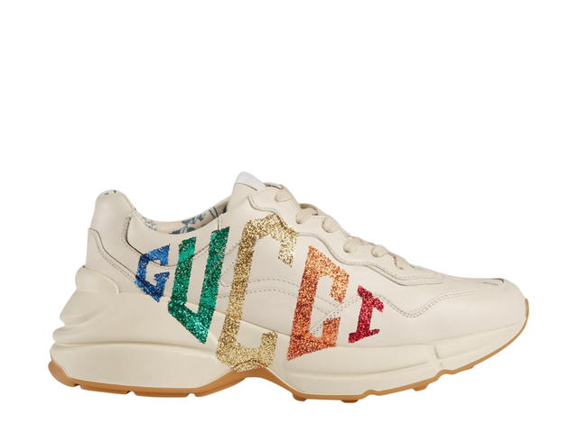 Gucci Gucci Women's Rhyton Glitter Gucci Sneaker In White Leather With Rainbow Glitter Gucci Game Motif - view 1
