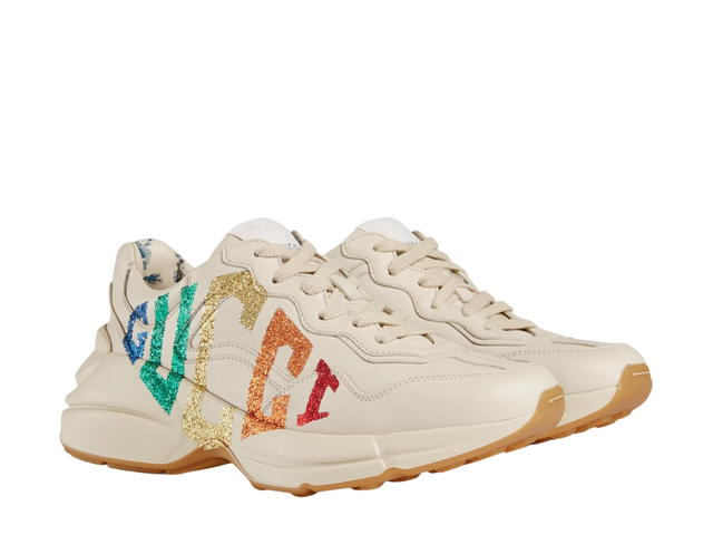 Gucci Gucci Women's Rhyton Glitter Gucci Sneaker In White Leather With Rainbow Glitter Gucci Game Motif - view 2