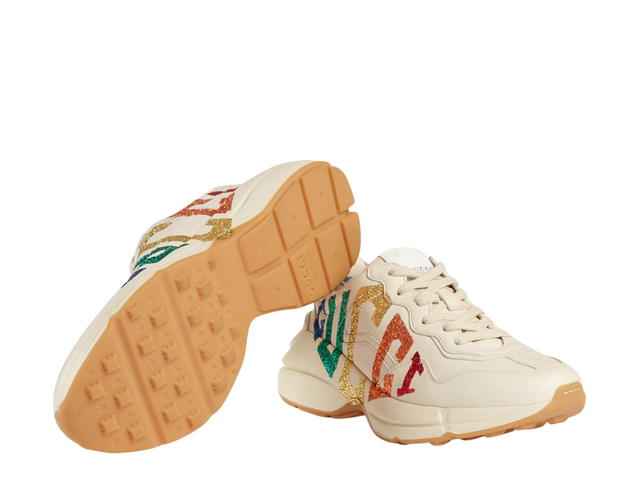 Gucci Gucci Women's Rhyton Glitter Gucci Sneaker In White Leather With Rainbow Glitter Gucci Game Motif - view 3