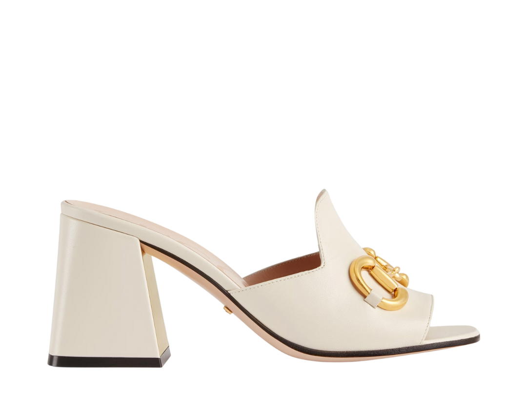 Gucci Gucci Women's Slide Sandal With Horsebit And Gold-Toned Hardware White