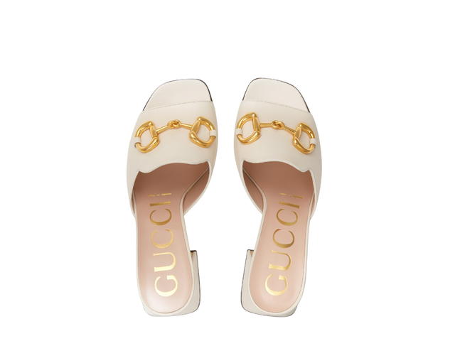 Gucci Gucci Women's Slide Sandal With Horsebit And Gold-Toned Hardware White - view 3