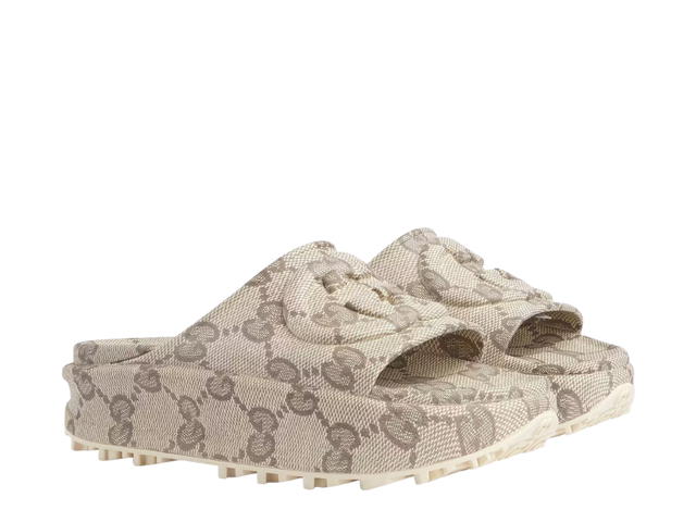 Gucci Gucci Women's Slide Sandal With Interlocking G Beige and Ebony - view 2
