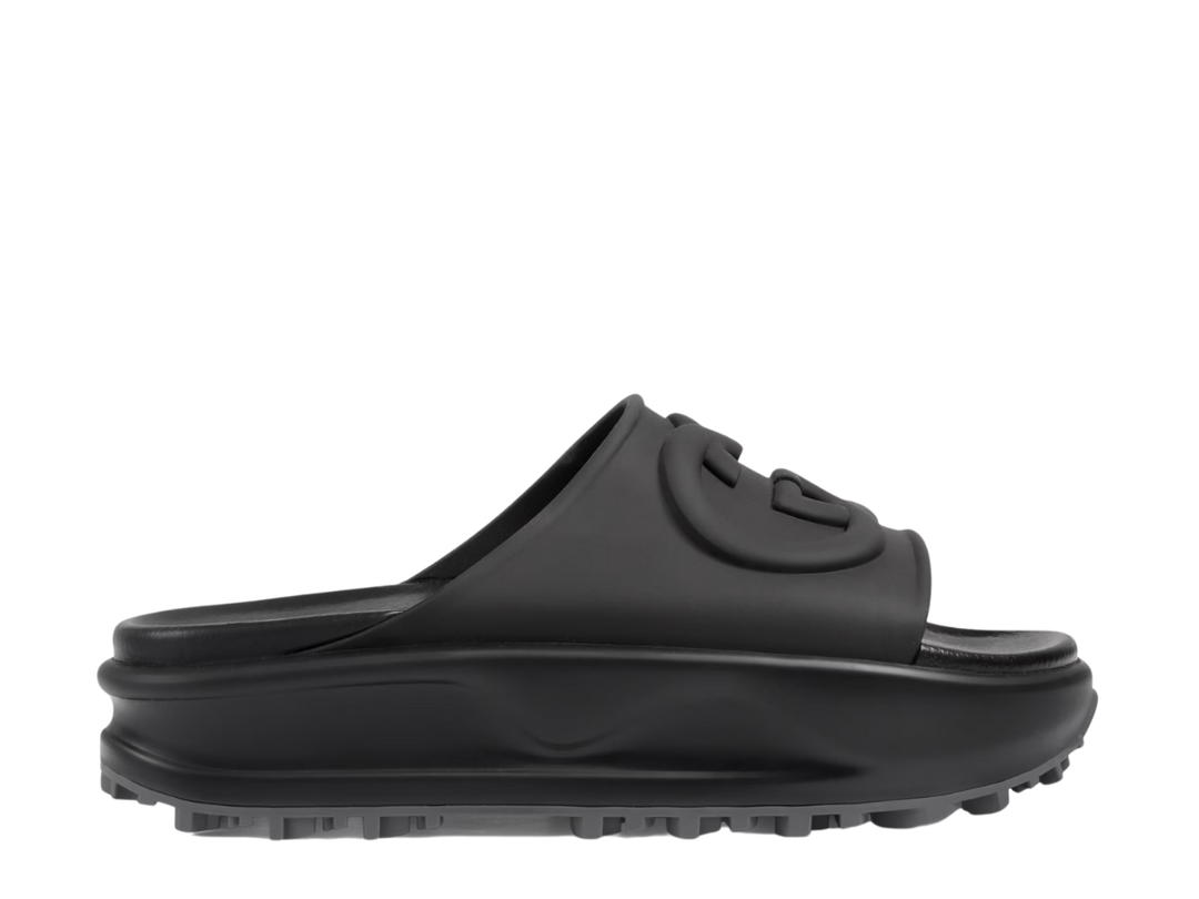 Gucci Gucci Women's Slide With Interlocking G In Black Rubber-Embossed (W)