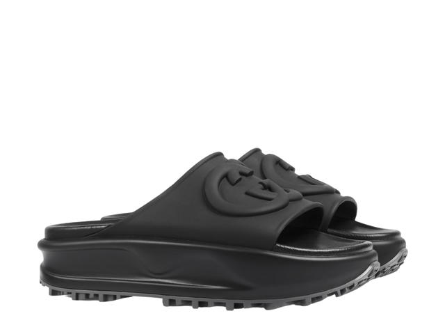 Gucci Gucci Women's Slide With Interlocking G In Black Rubber-Embossed (W) - view 2