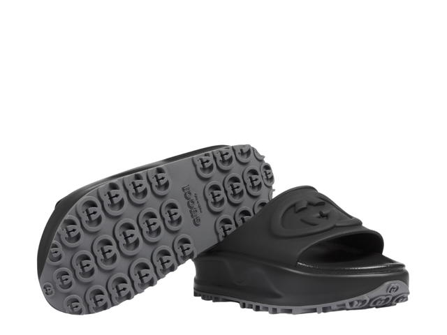Gucci Gucci Women's Slide With Interlocking G In Black Rubber-Embossed (W) - view 3