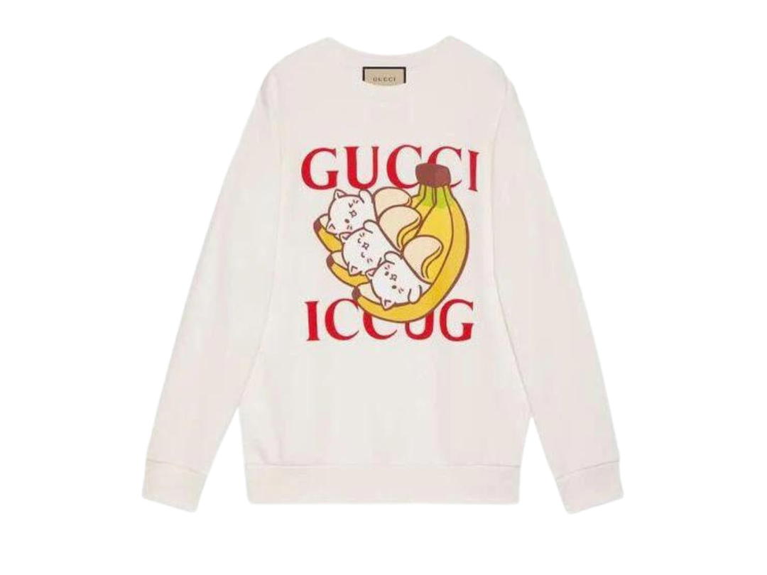 Gucci Gucci x Bananya Crossover Kitten Round Neck Cartoon Long Sleeves White