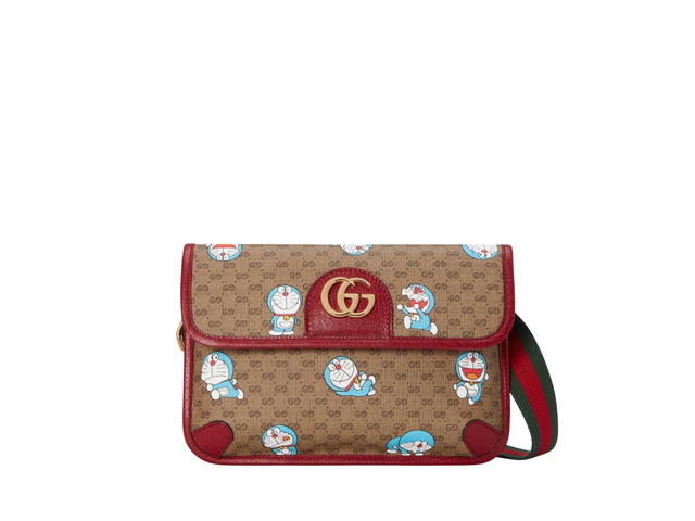 Gucci Gucci X Doraemon Small Belt Bag In Beige-Ebony Mini GG Supreme-Doraemon Print Canvas-Cherry Red Trim With Shiny Gold Toned Hardware - view 1