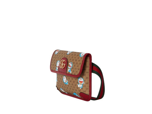 Gucci Gucci X Doraemon Small Belt Bag In Beige-Ebony Mini GG Supreme-Doraemon Print Canvas-Cherry Red Trim With Shiny Gold Toned Hardware - view 2