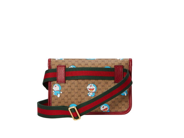 Gucci Gucci X Doraemon Small Belt Bag In Beige-Ebony Mini GG Supreme-Doraemon Print Canvas-Cherry Red Trim With Shiny Gold Toned Hardware - view 3