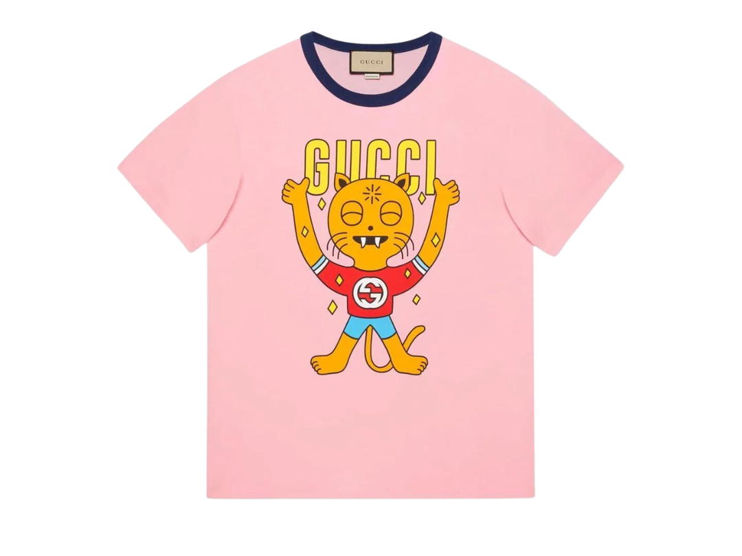 Gucci Gucci X Pablo Delcielo Tiger-Print Cotton-Jersey T-Shirt In Pink