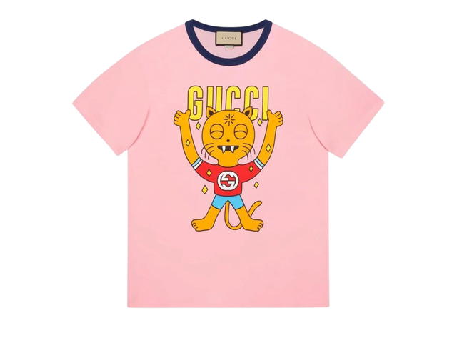 Gucci Gucci X Pablo Delcielo Tiger-Print Cotton-Jersey T-Shirt In Pink - view 1