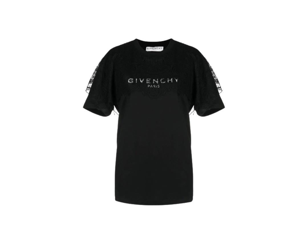 Givenchy Givenchy Lace-trimmed Logo Cotton T-shirt Black