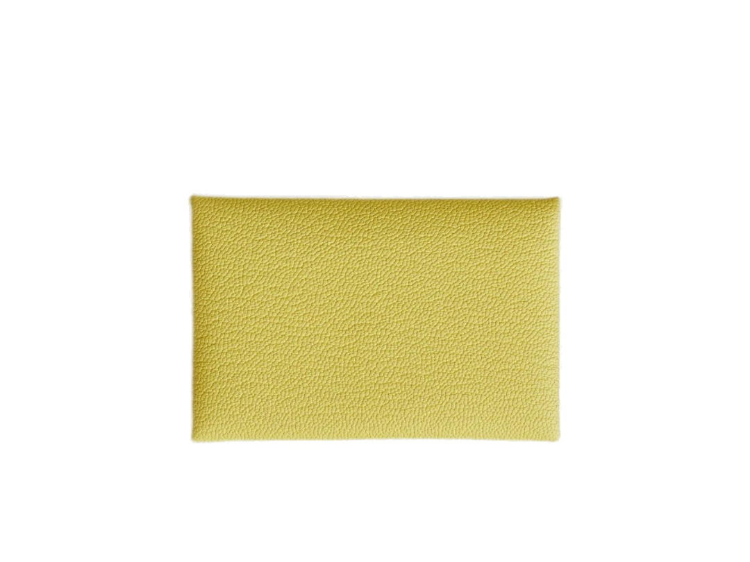 Hermes Hermes Calvi Card Holder Mysore Goatskin & Palladium Limoncello