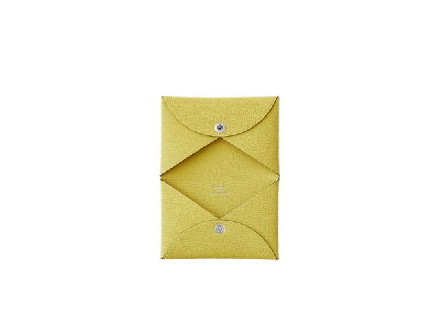 Hermes Hermes Calvi Card Holder Mysore Goatskin & Palladium Limoncello - view 2