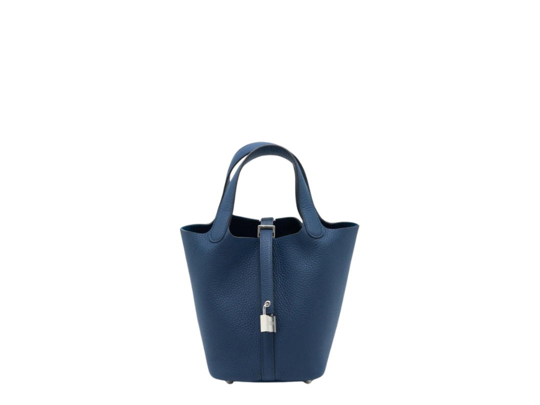 Hermes Hermes Picotin Clemence Bullock Leather Basket Bag Handbag Bucket Bag Regular Women's 7P Bleu De Prusse Prussian Blue